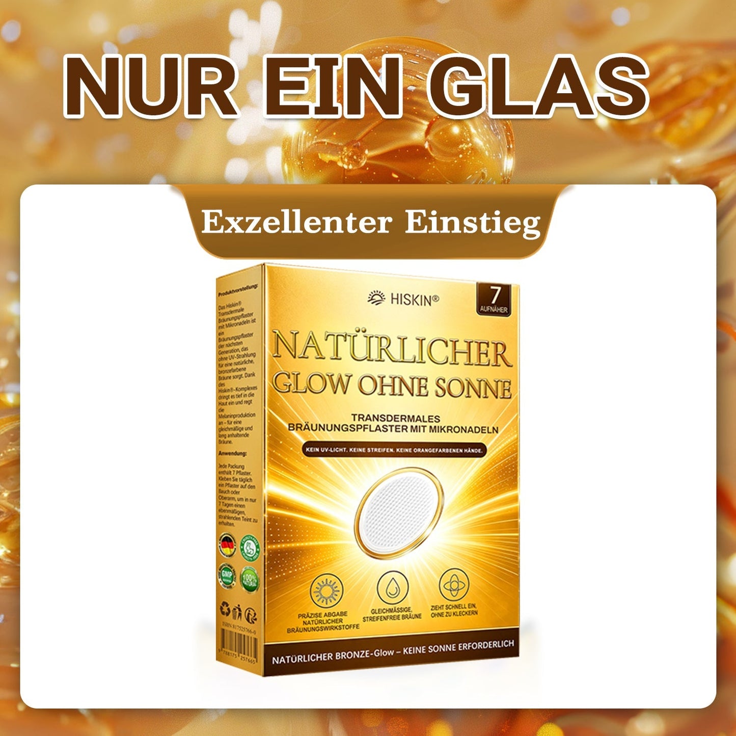 🔥 NUR HEUTE: 30% Rabatt auf Hiskin® Tanning Patch 🇩🇪  ☀️ Ein Patch pro Tag ✨ Natürlich bronzene Haut in nur 7 Tagen ✅ Ohne Sonne • Ohne DHA • Ohne Orangestich • Ohne Streifen